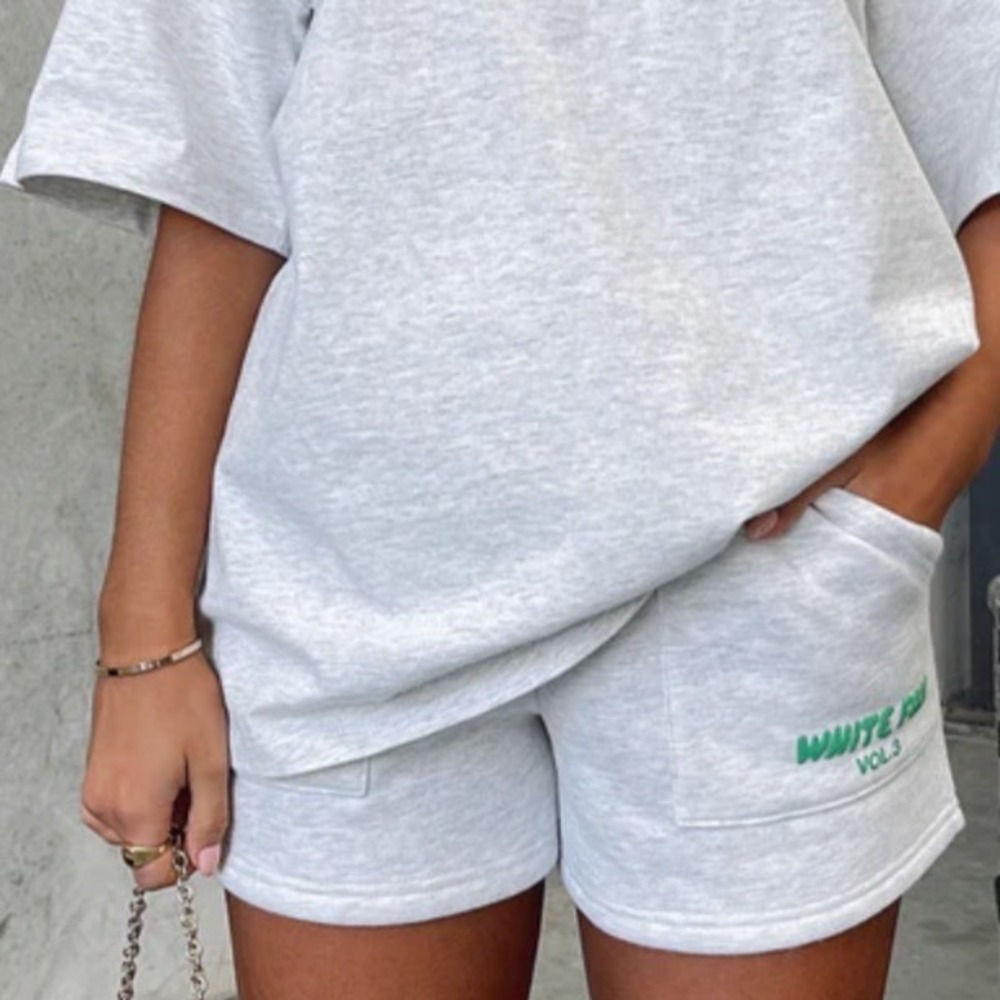 White Fox Vol 3 Grey Marle Sweat Shorts Green Puff Print Athleisure Women Small